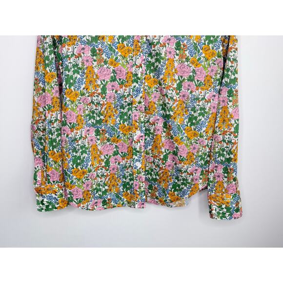 J. Crew Liberty Petunia Floral Slim-Fit Button-Up Shirt Green Yellow Women's 10 - Picture 4 of 10